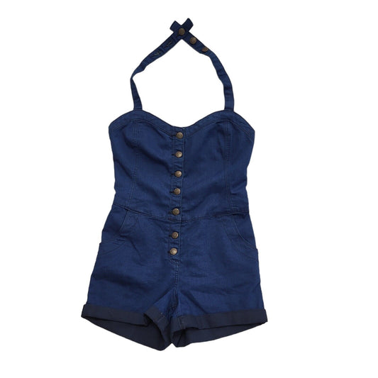 YesYes Vintage Y2K Blue Button Halterneck Playsuit Womens UK Size 8