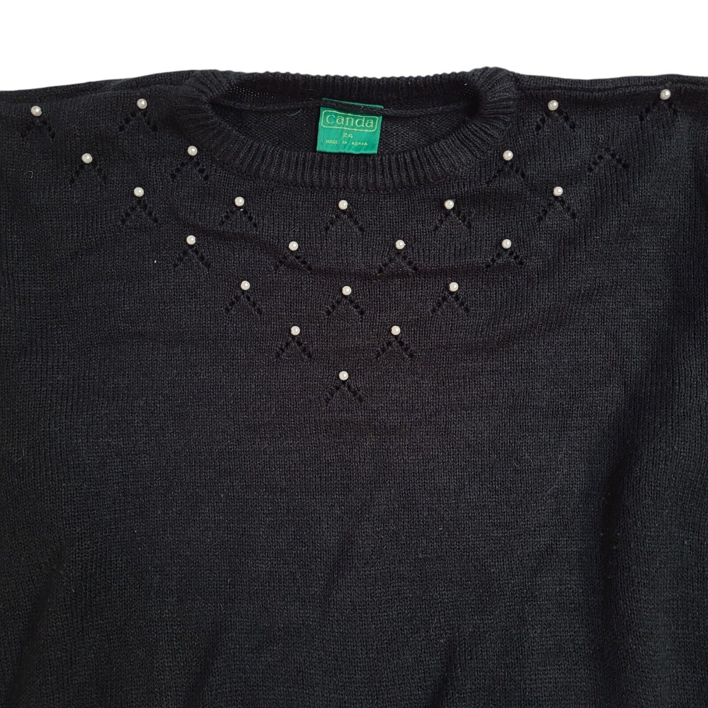 Canda Vintage 90's Black Pearl Detail Jumper UK Women's Size 14