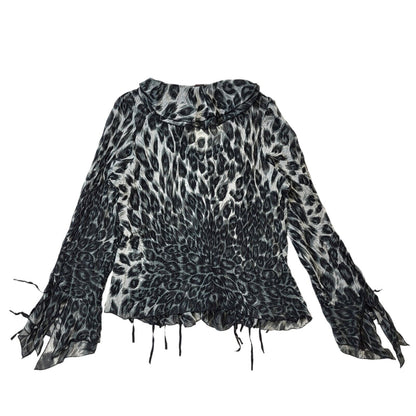 Kaleidoscope Y2K Black & White Leopard Print Sheer Ruffle Blouse Women's 20