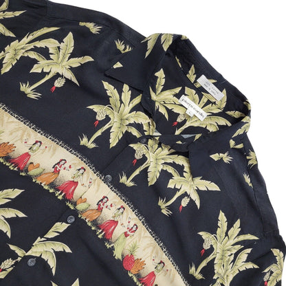 Pierre Cardin Vintage 90's Black Green Palm Trees Short Sleeve Shirt Men's UK L