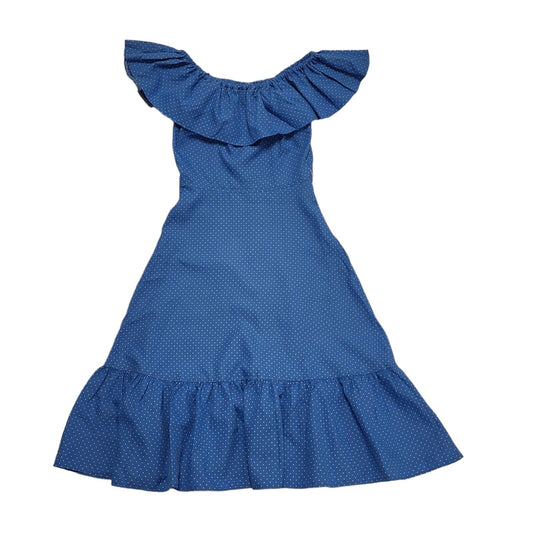 70s Vintage Jonathan Summers Blue Polka Dot Blue A-Line Dress Women's Size 6-8