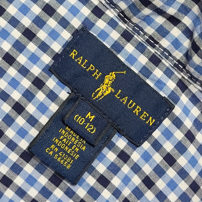 Ralph Lauren Y2K Blue Check Long Sleeve Vintage Boys Size M Age 10-12