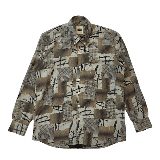 90s Vintage A La Mode Grey Abstract Cotton Shirt Men's Size Medium
