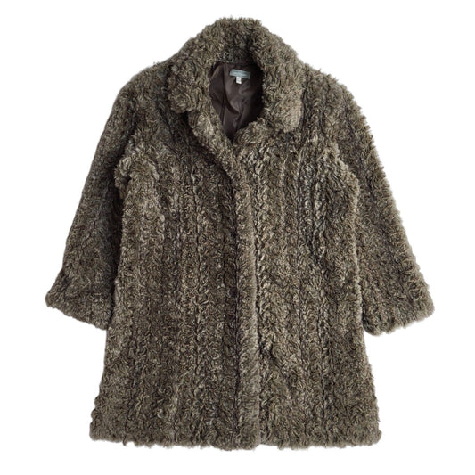 Steilmann Vintage 90's Grey/Brown Button Faux Fur Coat UK Women's Size 16