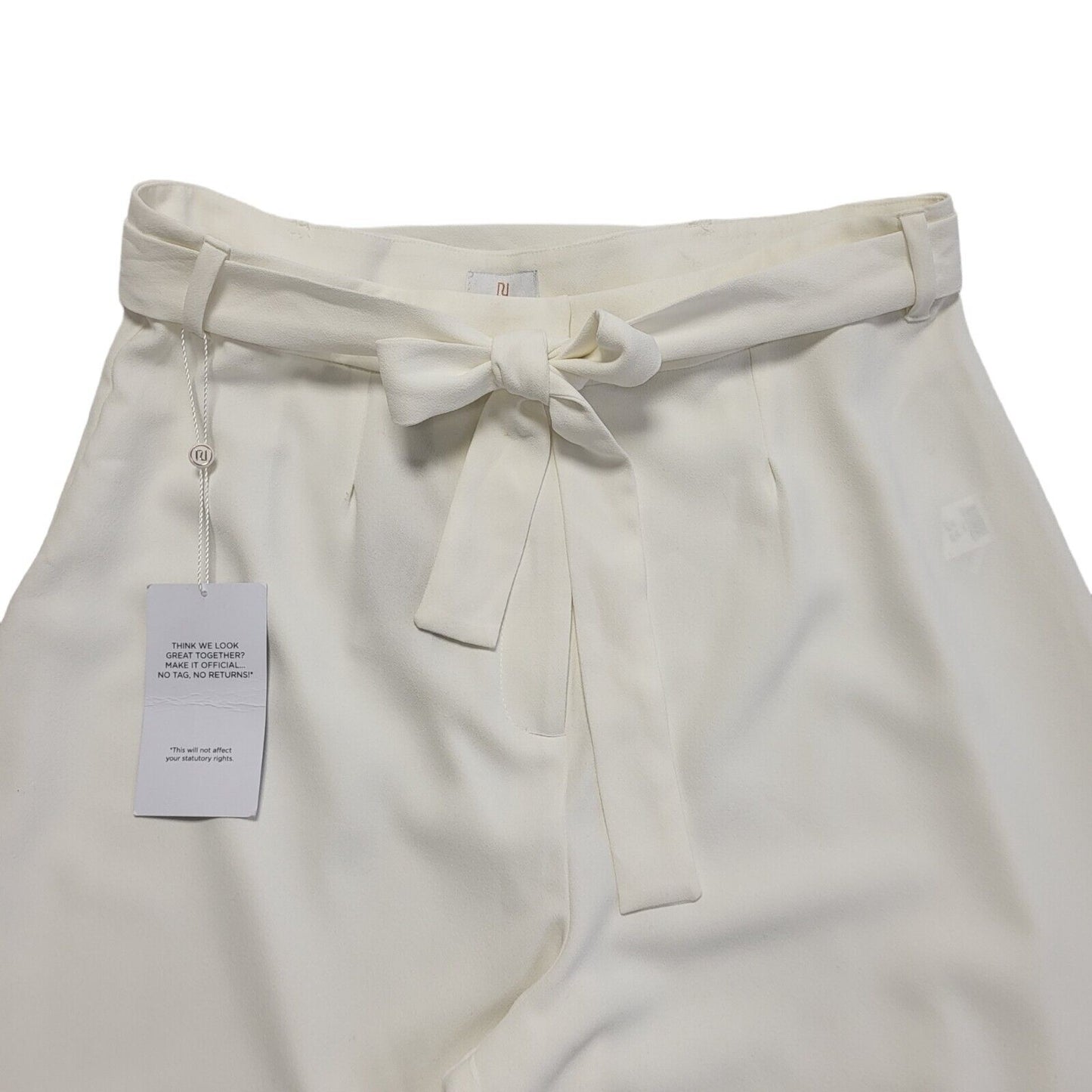 River Island Luxe Modern White belted Wide Leg Trouser Womens UK 16 W34 L23 BNWT