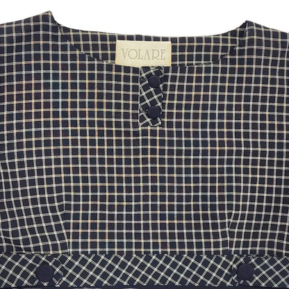 90s Vintage Volare Navy Check Pencil Daywear Dress Women's Size 14