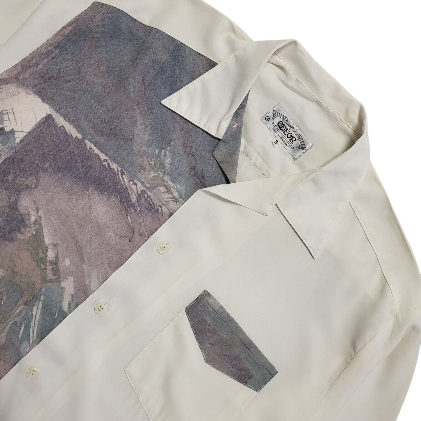 Odeon 90's Vintage White, Green & Grey Retro Long Sleeve Shirt Mens UK Size S