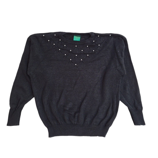 Canda Vintage 90's Black Pearl Detail Jumper UK Women's Size 14