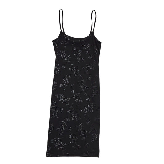 90s Vintage Black Glitter Floral Strap Bodycon Dress Women's Size 12