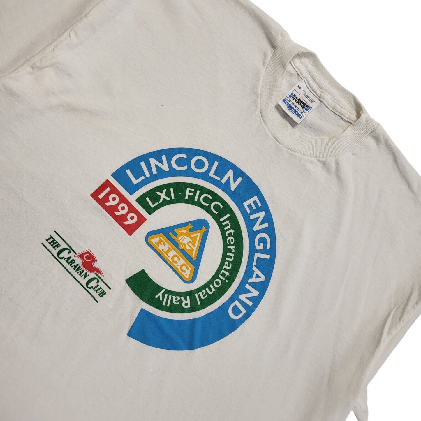 FICC Rally Caravan Club White Lincoln England Vintage 90s T-Shirt Men's Size XXL
