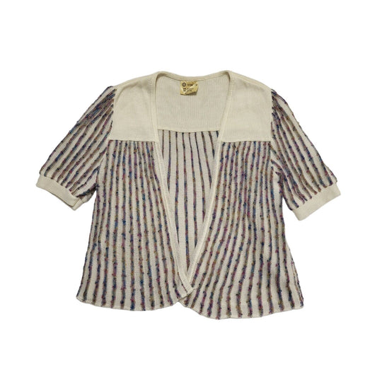Vintage 80's White & Pink/Blue Striped Open Front Cardigan Womens UK 14