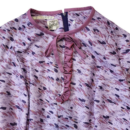 70s Vintage Purple Patterned Daywear Dress Women's Size 16 Eu 44