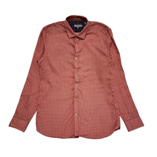 Ted Baker Y2K Red Geometric Long Sleeve Shirt Y2k Men's Size Medium