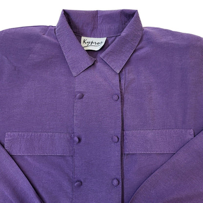 80s Vintage Purple Long Sleeve Double Breasted Blouse Women's Size 12 Eu 40