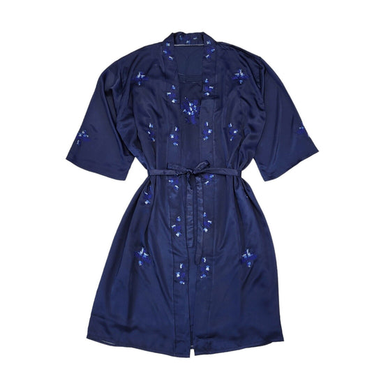 Vintage Navy Floral Dressing Gown & Slip Dress Womens UK 14