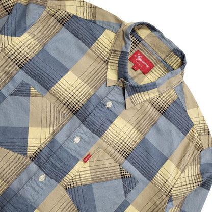 Supreme Y2K Vintage Blue & Beige Checked Long Sleeve Shirt Mens UK Size L