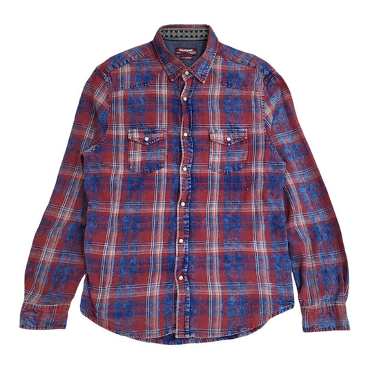 Desigual Y2k Red & Blue Check Pearl Snap Long Sleeve Shirt Uk Men's Size Large