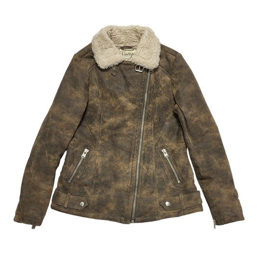 New Look Brown Zipped Suede Leather Jacket Uk Women's Size 10
