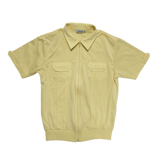 Canda Vintage 90's Yellow Full Zip Solid Short Sleeve Polo Top Mens UK M