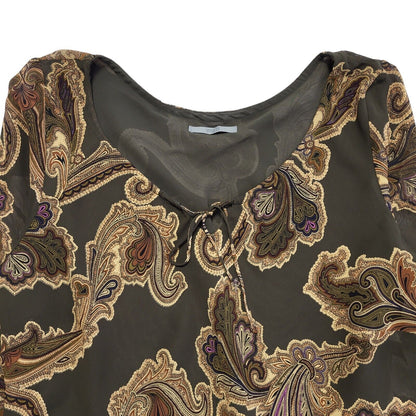 Marks & Spencer Vintage 90s Green & Brown Paisley 3/4 Sleeve Blouse Womens UK 16