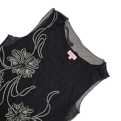 Phase Eight Y2k Black Sleeveless Floral Blouse Uk Women's size 10