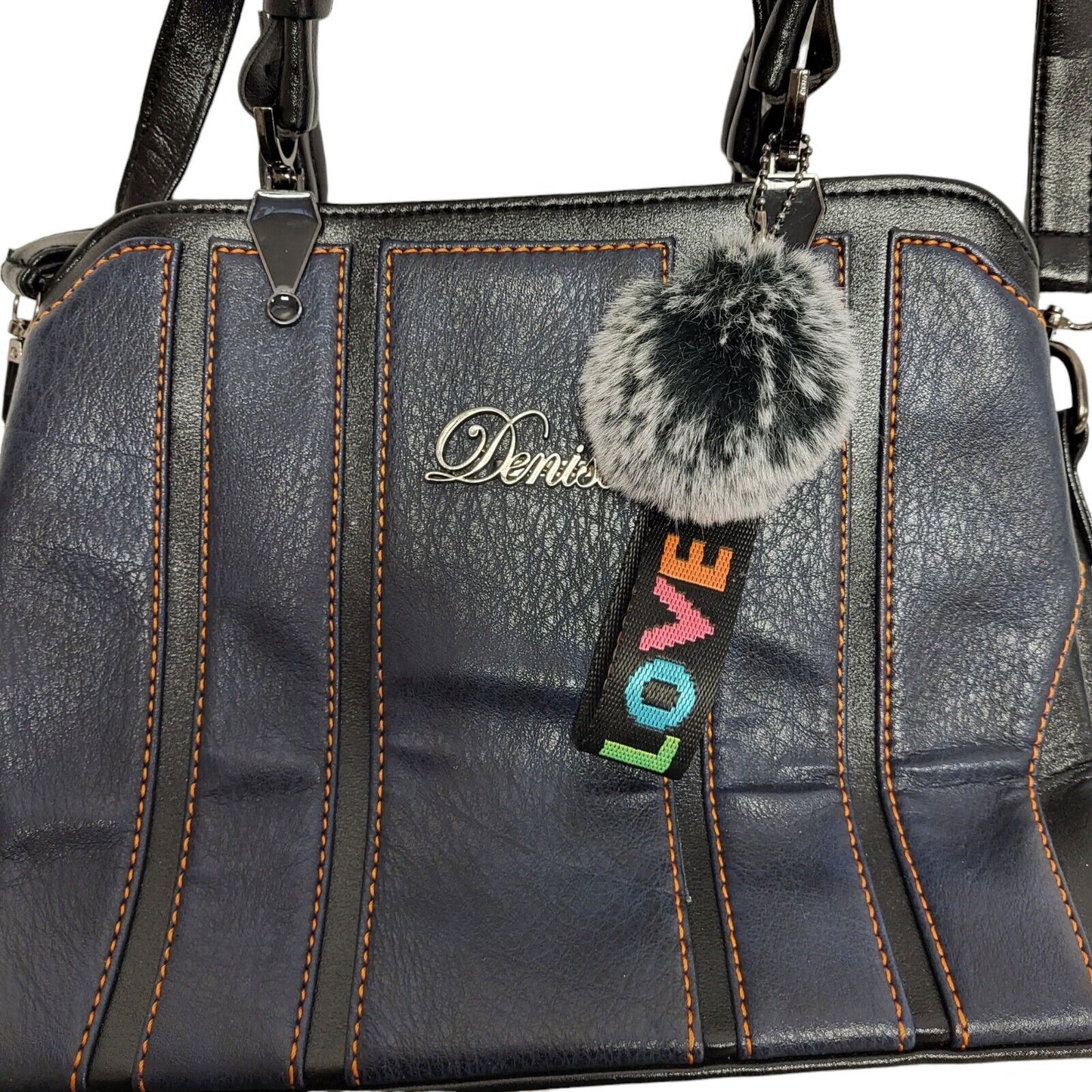 Denise Vintage Black Blue Leather Hand Bag / Shoulder Bag Uk Women's 8.5" x 11"