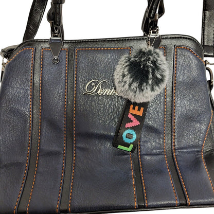 Denise Vintage Black Blue Leather Hand Bag / Shoulder Bag Uk Women's 8.5" x 11"