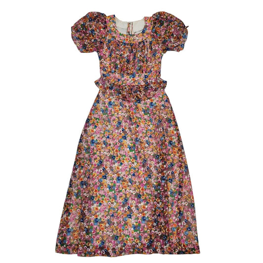 70s Vintage Louis Pink Blue Floral Dress Women's Size 8 Eu 36