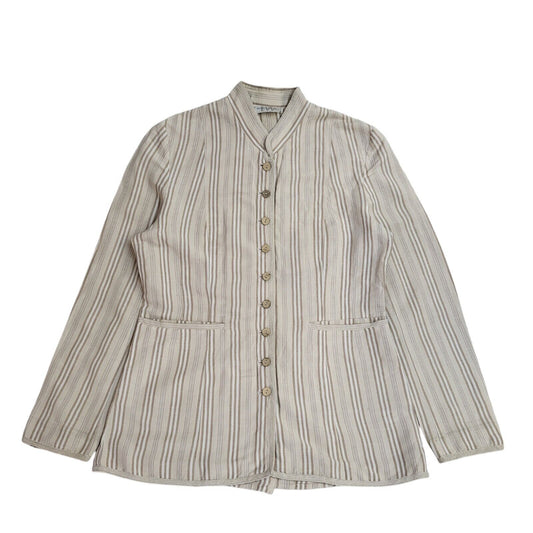 Today Woman 90s Beige Striped Long Sleeve Shirt Uk Women's Size 12