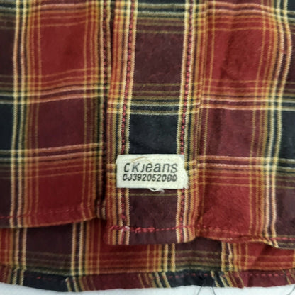 Calvin Klein 90's Red & Black Plaid Long Sleeve Shirt Mens UK M