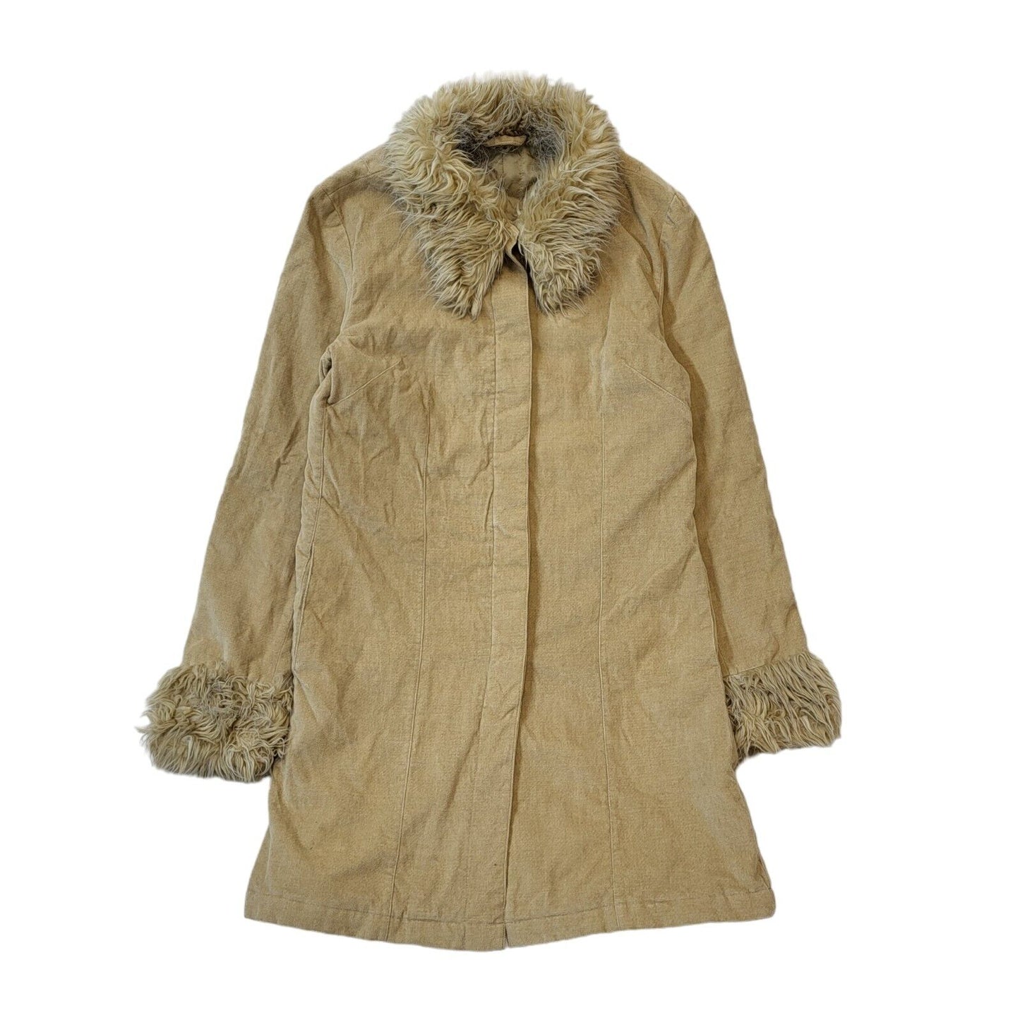 New Look 90s Vintage Beige Faux Fur Penny Lane Style Coat Uk Women's 10