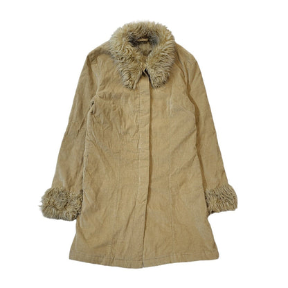New Look 90s Vintage Beige Faux Fur Penny Lane Style Coat Uk Women's 10
