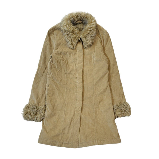 New Look 90s Vintage Beige Faux Fur Penny Lane Style Coat Uk Women's 10