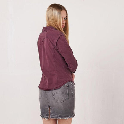 Diesel 90s Vintage Maroon Pearl Snap Long Sleeve Shirt Womens Size M
