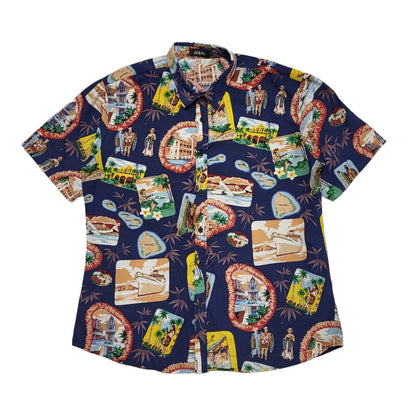 Jogal 90s Blue Holiday Theme Short Sleeve Shirt Uk Men's Size Extra Large