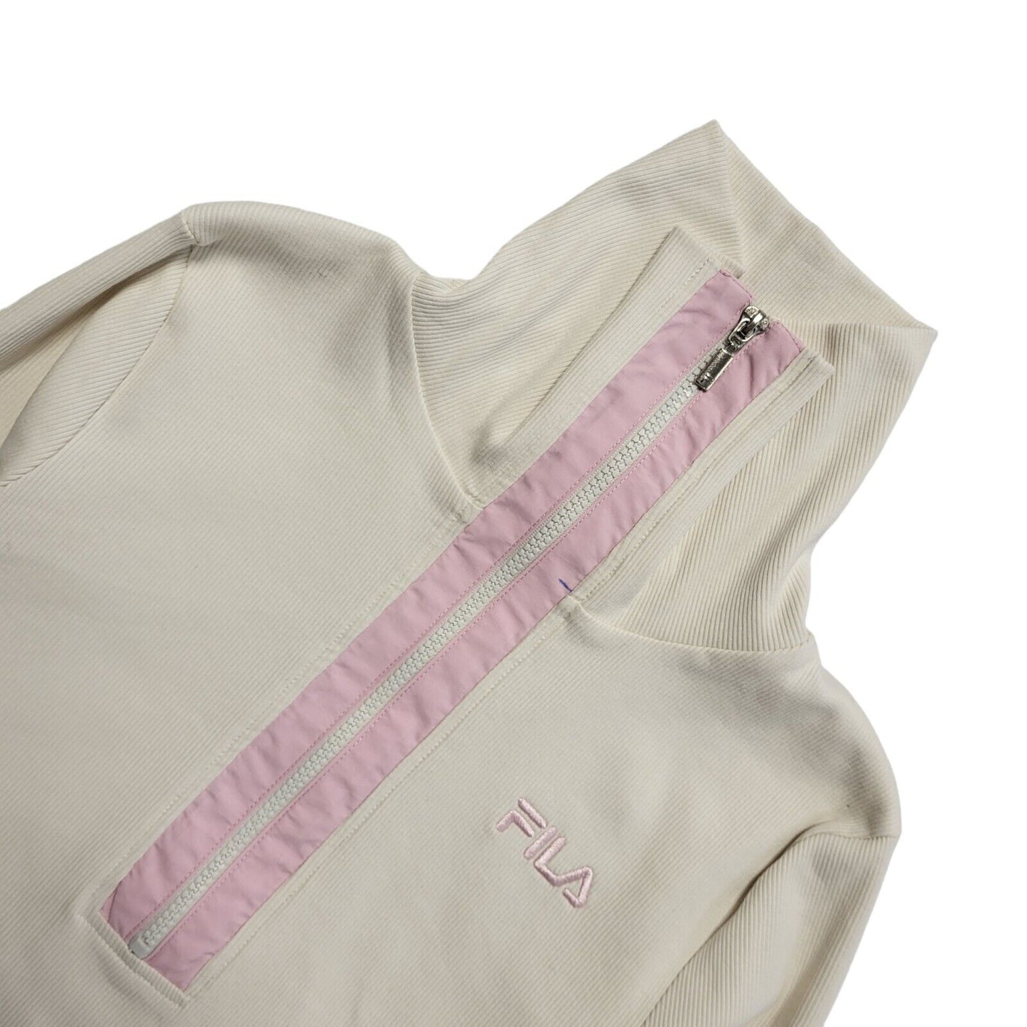 Fila Y2K Cream High Neck 1/4 Zip Cropped Sweatshirt Womens UK Size M