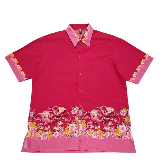 Sula Vintage 90's Pink Floral & Elephants Short Sleeve Shirt Womens UK Size XXL