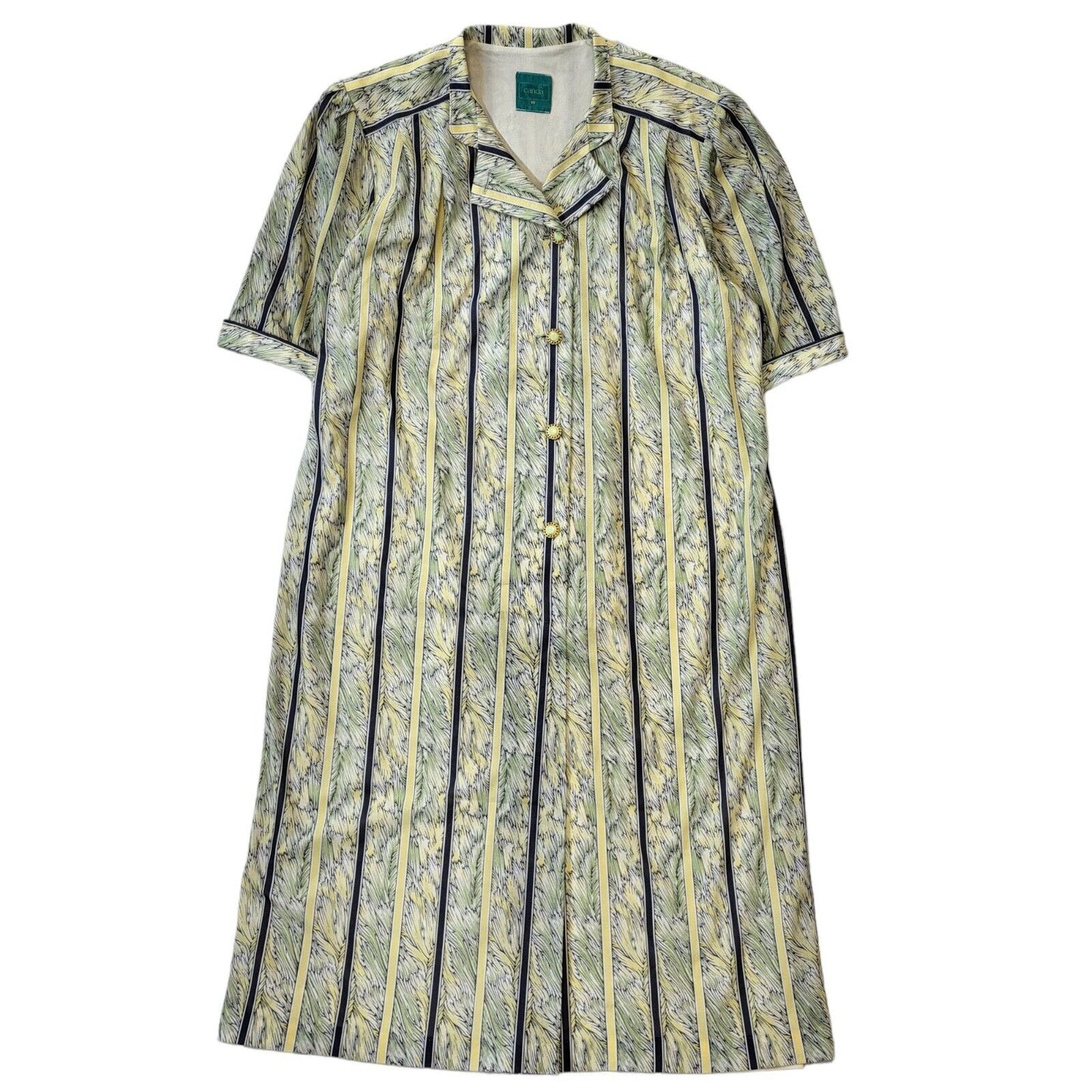 Canda C&A 70s Vintage Collared Green & Navy Daywear Dress Women's Size 12 Eu 40