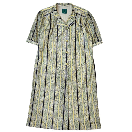 Canda C&A 70s Vintage Collared Green & Navy Daywear Dress Women's Size 12 Eu 40