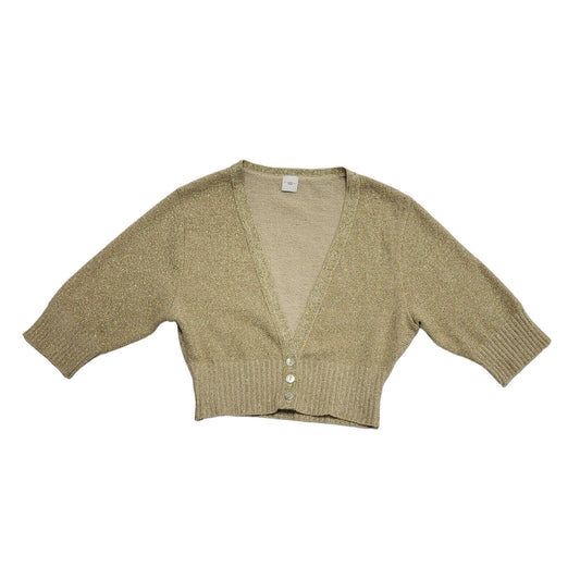 New Look Y2K Gold Glitter Short Sleeve Cropped Cardigan Womens UK 12