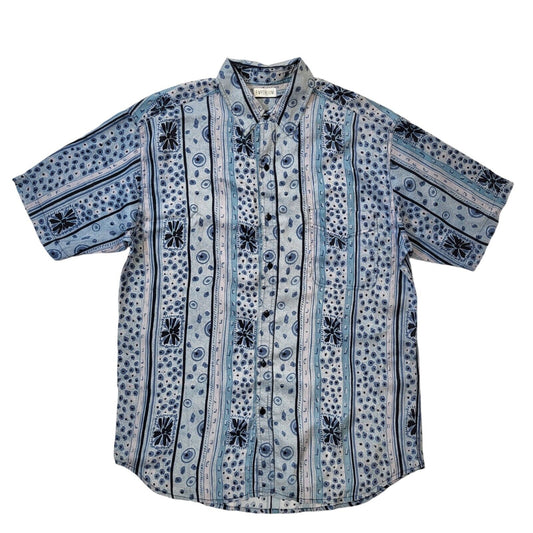90s Vintage Emporium Blue Geometric Silk Shirt Men's Size M