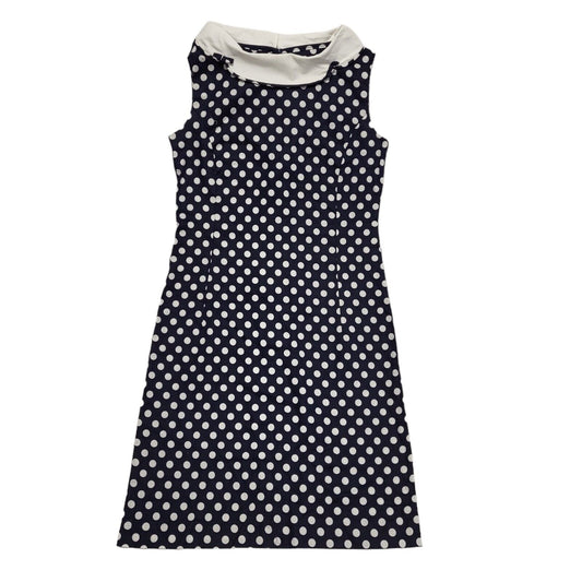 Vintage 80s Blue & White Polka Dot Sleeveless Bodycon Dress Uk Women's Size 12