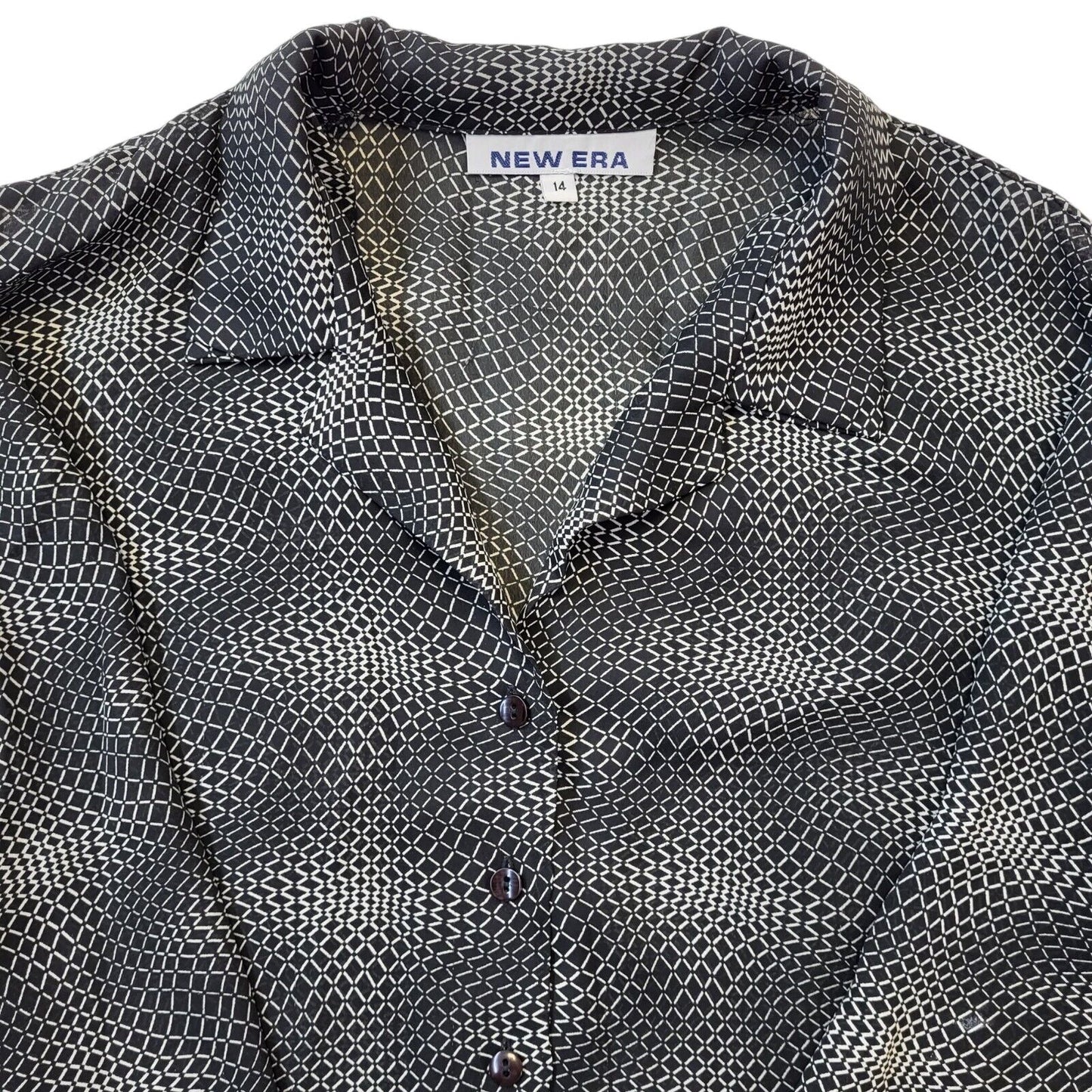 New Era 90s Vintage White & Black Long Sleeve Blouse Women's Size 14 Eu 42