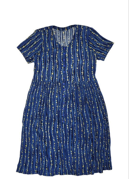 90s Vintage Blue & Yellow Buttoned Daywear Dress Women's Size 18