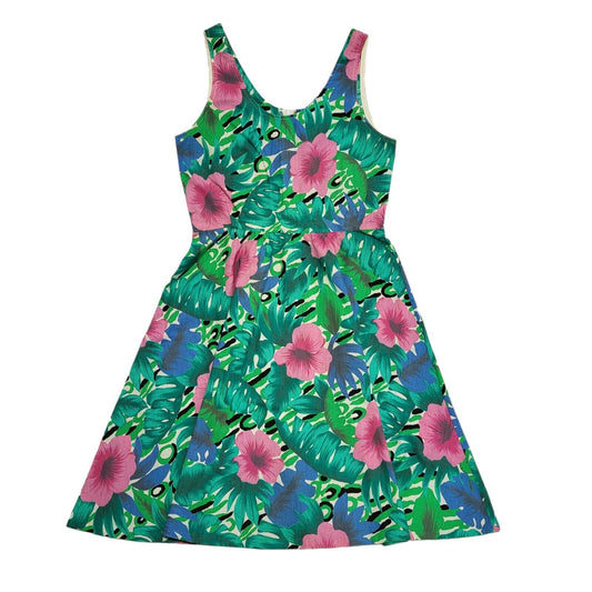 Vintage 80'sGreen Pink Floral Daywear Dress Uk Women's Size 14