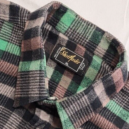 Shirt Master 90's Black & Green Check Long Sleeve Flannel Shirt Uk Men's UK XL
