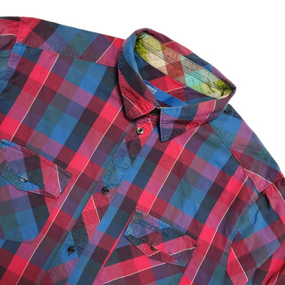 Adidas Vintage 80's Blue & Pink Checked Long Sleeve Shirt Men's UK Size M
