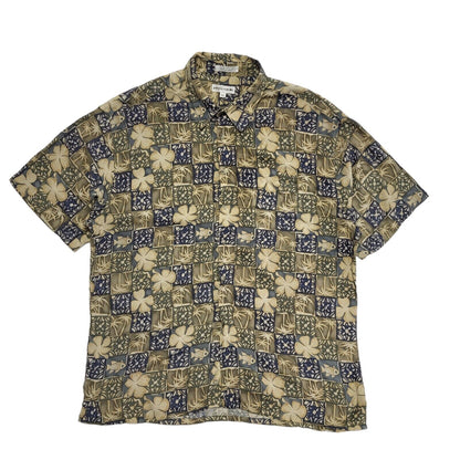 Pierre Cardin 90's Blue & Brown Short Sleeve Retro Shirt Mens UK Size XXL