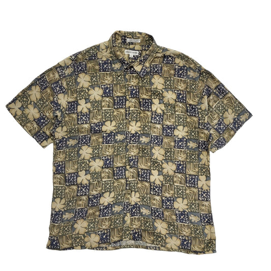 Pierre Cardin 90's Blue & Brown Short Sleeve Retro Shirt Mens UK Size XXL