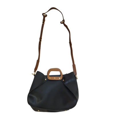 Laura Ashley Black  Leather Zipped Shoulder Bag Uk Women's Size 10" x 13"